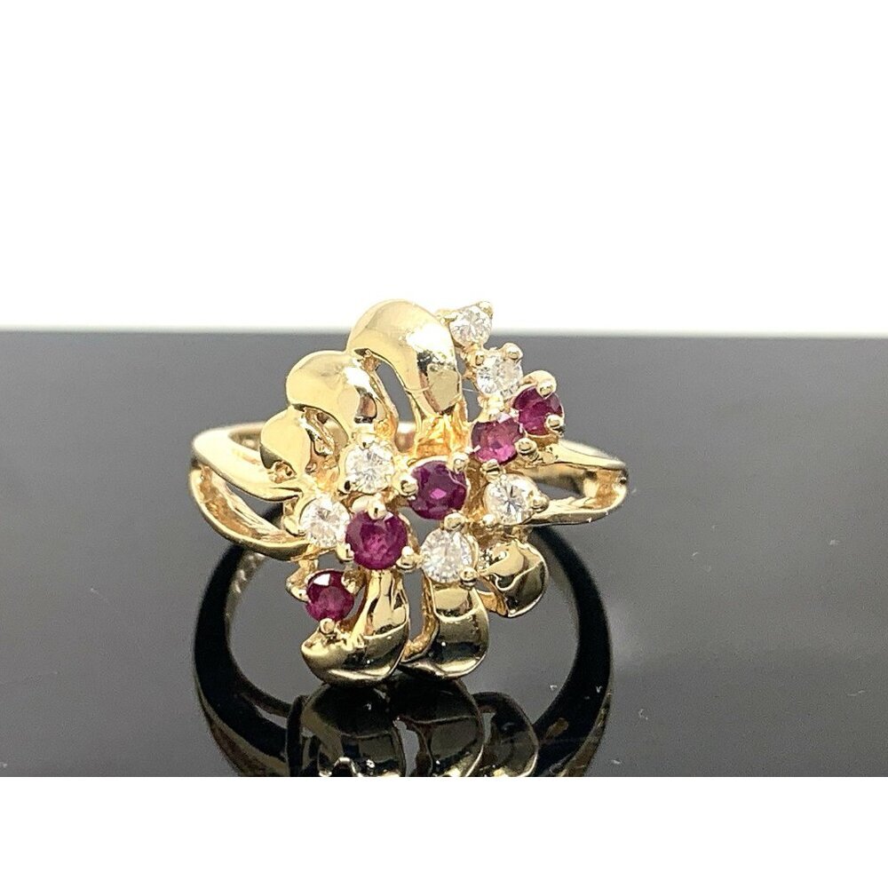 Red Gemstone Cocktail Ring 14k Yellow Gold Estate Jewelry Women's Size 7